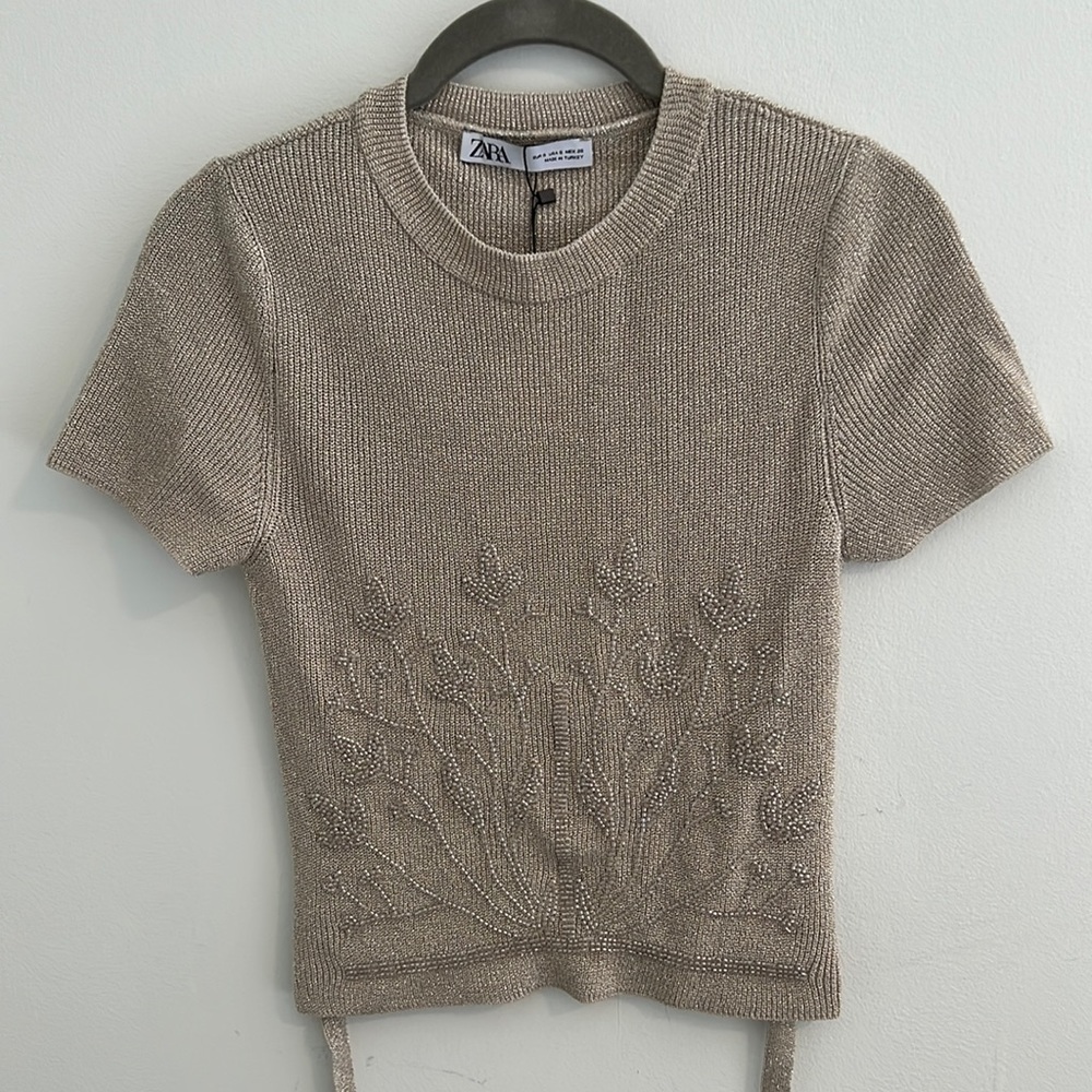 NWT Zara open back beaded top
